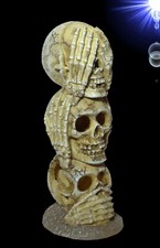 Aquarium Deko 🍀 TOTENKOPF - HÖHLE "HÖREN SEHEN SCHWEIGEN" 🍀 Dekoration Zubehör