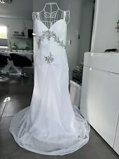 Traum KLEID Hochzeit Braut Ball Abend S 36 weiß silber Glitzer Schleppe wie NEU
