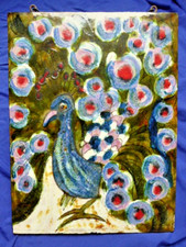 Alte " Ruscha " Keramik Wand - Platte / Bild, 60 er / 70 er Jahre, Pop Art, Pfau