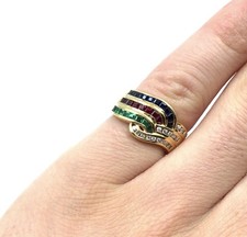 18kt Gelbgold Ring Multicolor 750 Gold Schmuck Smaragd Rubin Saphir Diamant RW51