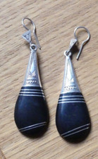 ?Handwerkskunst MALI Afrika OHRHÄNGER 7cm lang EBENHOLZ Echt Silber Neuwertig