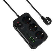 Steckdosenleiste 3-Fach 6 USB Mehrfachsteckdose mit Flachstecker und Schalter DE