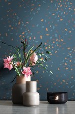 Tapete Vliestapete Blau Leicht Glänzend Konfetti Sprinkles Mustertapete Metalic