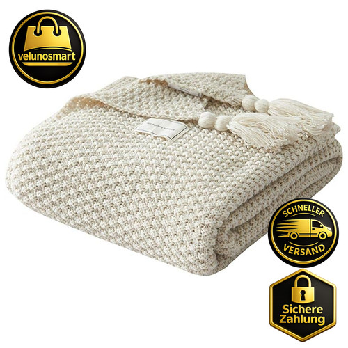 Decke strick plaid beige - plaid,