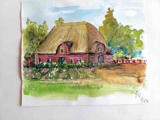 Reetdachhaus Aquarell Klaus-Peter Fliedner ungerahmt 18x20 cm signiert Original