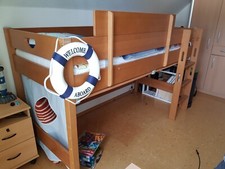 Paidi Varietta Hochbett 125 Buche massiv mit gerader Leiter mit Zubehör