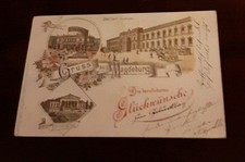 Ak Litho Gruss aus Magdeburg Bahnhof, Stadt-Theater Glückwünsche zum Geburtstag 
