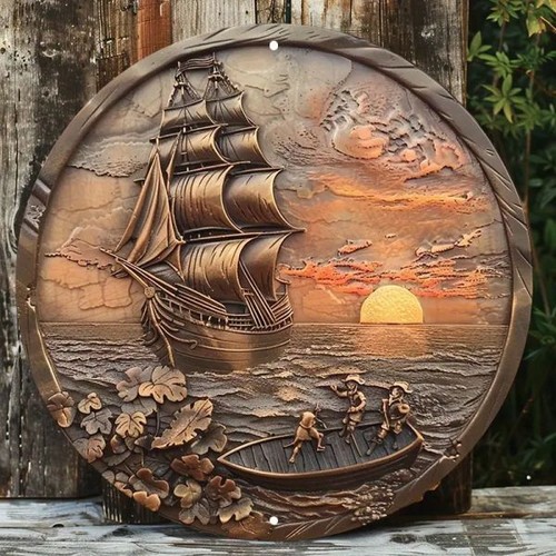 Blechschild rund segelschiff - blechschild,