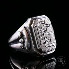 Antiker Art Deco Monogramm Siegelring Ring Initialen EE aus 800 Silber Gr. 56