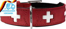HUNTER SWISS Hundehalsband, Leder, Hochwertig, Schweizer Kreuz, 60 (M-L), Rot/Sc