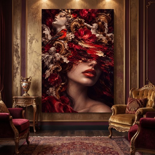 Wandbild frau porträt blumen - wandbild,