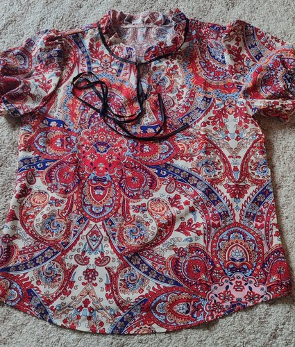 Top bluse rot blumen kurzarm - blumen,