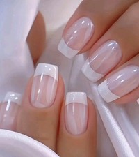 Künstliche Design Hochzeit Braut👰Fingernägel💅Set 24Stück Natürliche Kunstnägel