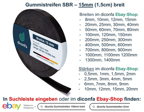 Gummistreifen 15mm 5cm breit - 15mm,