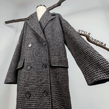 ZARA 🤎 MANTEL DOPPELREIHIG HAHNENTRITTMUSTER KARIERT BRAUN MIT WOLLE L