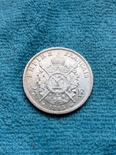 Silber Münze 1868 Frankreich Napoleon III 5 Francs 25g 900er natürliche Patina