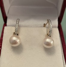 Ohrringe/Creolen gelb Gold 585 mit 16 Diamanten und Akoya Perlen