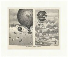 Der Luftballon im Dienste der Meteorologie Heißluft Wetter Holzstich E 13956