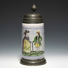 Thüringer Fayencewalzenkrug mit Zinnmontierung - Ende 19. Jh.