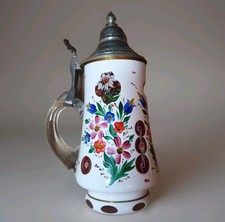 Bierglas Bierkrug Mit Zinndeckel Unikat Handarbeit Handbemalt Bayerischer Wald