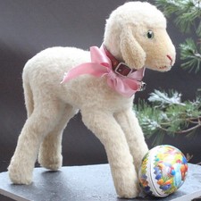 Antikes Steiff Lamm Osterlamm Wollschaf m Silber Knopf antique Steiff Lamb