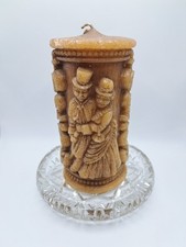 Alte Kerze mit Kerzenhalter aus Glas - Stumpenkerze - H 19 cm