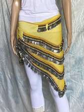 Gelbes Bauchtanz Hüfttuch 5 Reihen Münzen