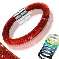 Netzschlauch Kette/Armband Set oder einzeln Glitzer Strasssteinchen tolle Farben