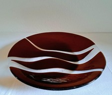 Große Studioglas Schale, braun/bernstein-weiß, Handarbeit, Top Zustand!