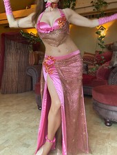 Profi-Bauchtanzkostüm | Rosa / Rostbraun | Gr. M