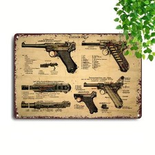 Blechschild Einzelteile Pistole Mauser P08 Luger Vintage Metallschild TEL3019