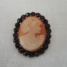 Granat Gemme Camee Brosche Trachten Vintage Retro Silber 800/- antik vergoldet