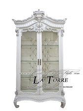 Vitrine Kristall Weiß Und Silber Luigi XV Barock Kunstleder Weiß Swarovski