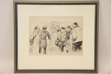 Herrenrunde Tuschezeichnung signiert Ch. SCHWARZ um 1900  (BM1132)