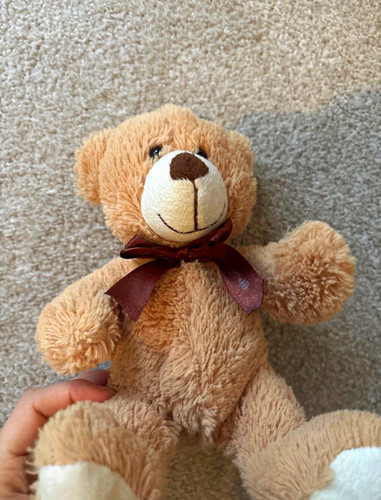 Beiger plüsch teddybär mit - beiger, plüsch-teddybär