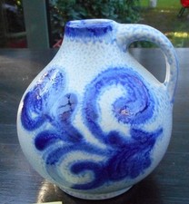 Steingut Salzglasur Handgefertigt, Krug Grau Blau