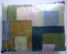 taj Wood & Scherer Dekokissen unbenutzt Seide beige Grüntöne Pailletten 30x40cm