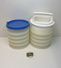 Tupperware Pattie ,Hamburger Maker Burgerpresse 6 Behälter 1 Deckel weiß
