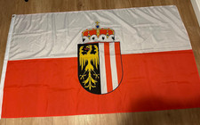 Hissfahne Oberösterreich, 150 x 90 cm, quer mit Wappen, rot-weiß, neuwertig