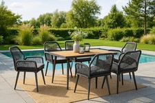 Garten Sitzgruppe Tisch mit 6-8 Stühle wetterfest Seilgeflecht WPC Esstisch Set