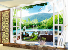 3D Fenster Balkon Berg See 5