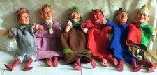 6 x Kasper/Handpuppen-alt-antik-Holzbeine/Hände-Köpfe-Hartplaste- o. Celluloid ?