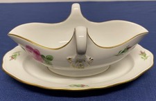 Ovale Sauciere Saucenschüssel, 2 Henkel, Goldränder, Meissen Wildrose Rote Rose
