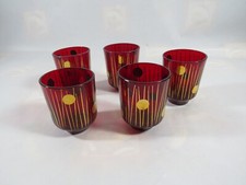 Vintage 5 Likör Schnapsgläser 50er Jahre Buntglas Rot & Gold