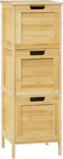 Badezimmerschrank schmal Badschrank mit 3 Schubladen, Eckschrank Bambus 0230yw