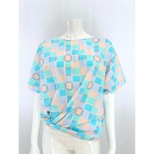 Vintage Handmade Pastell Karierte Bluse 80er Loose Fit Retro Top, Größe M