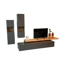 Venjakob Wohnwand Vitus Eiche Rustico Hell Geölt Lack Schiefergrau 