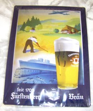 FÜRSTENBERG BIER-Blechschild leicht gewölbt- OVP-MOTIV:Mann mit Sense,Zug,Schiff