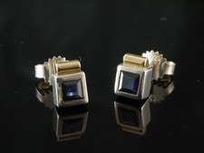 925 Sterlingsilber kleine Ohrstecker mit Saphir und 585 Gold verarbeitet  1 Paar