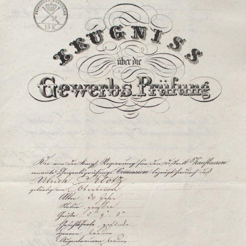 Zeugnis gewerbsprüfung 1844 - zeugnis,